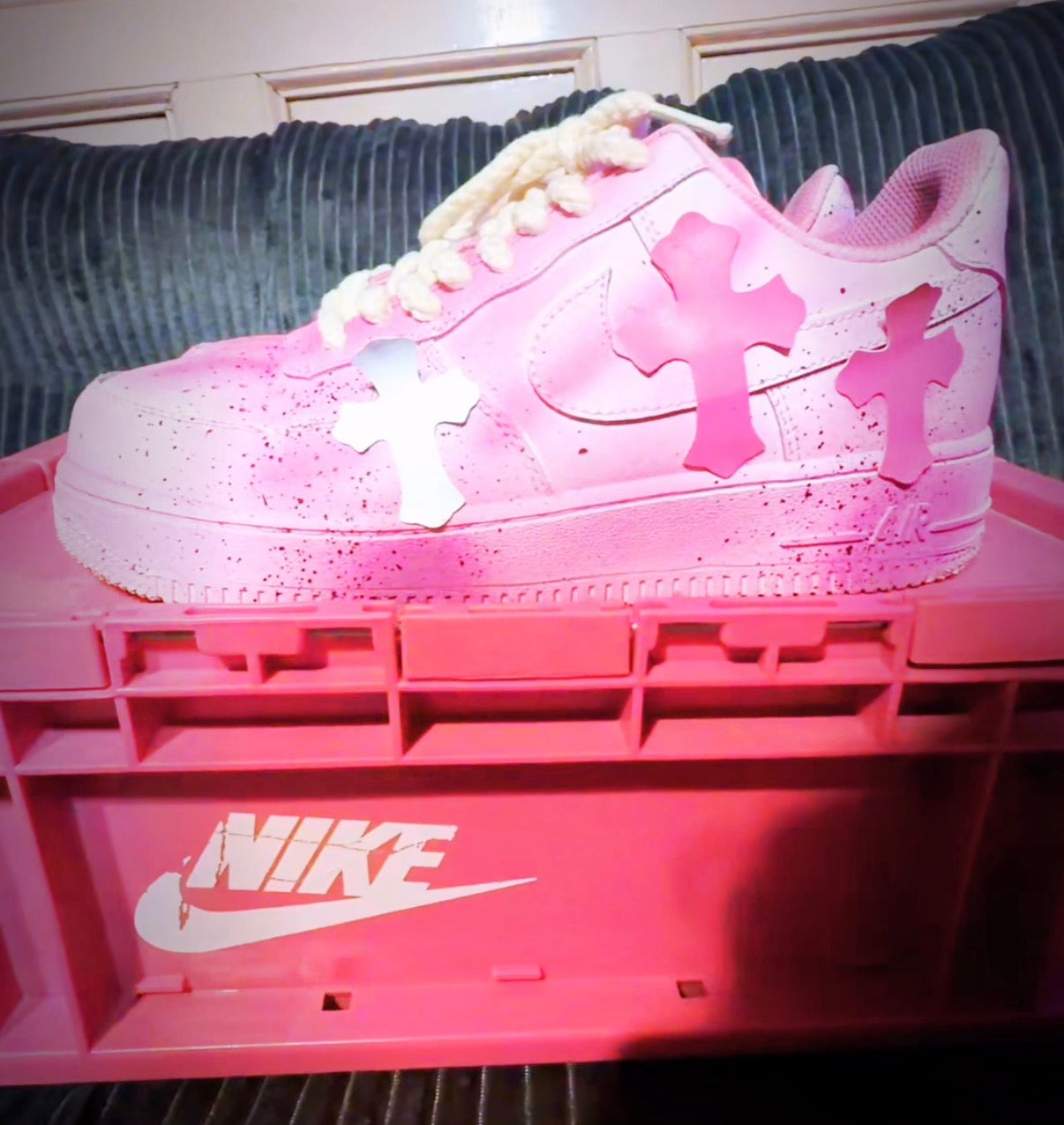Custom 1of1 “pink chrome” y2k style airforces