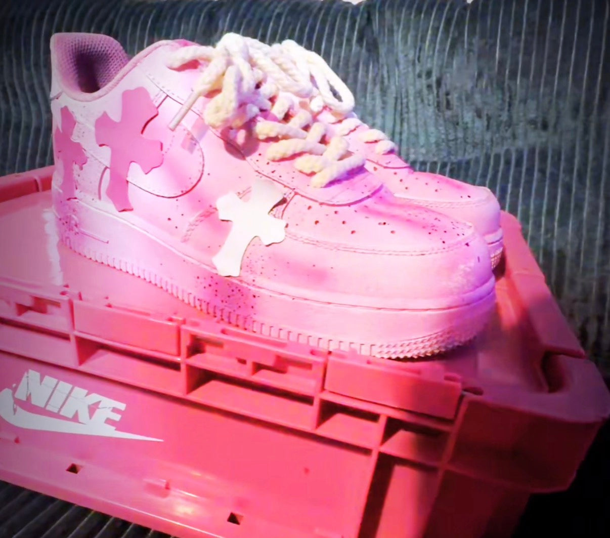 Custom 1of1 “pink chrome” y2k style airforces